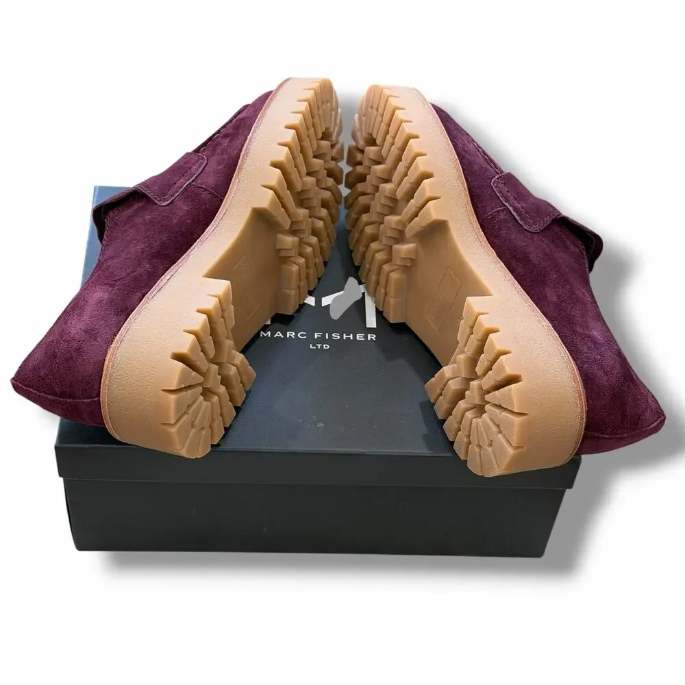 Marc Fisher LTD Women’s Norton Burgundy Suede Lug Sole Penny Loafers Size 8 NWT